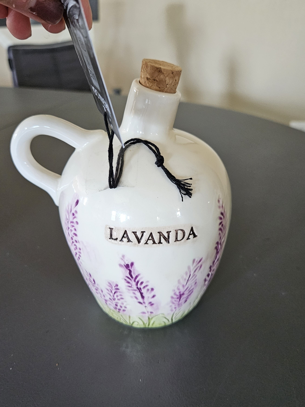Virginia Casa Lavanda Ceramic Lavender Oil Bottle with Cork Handmade In Italy
